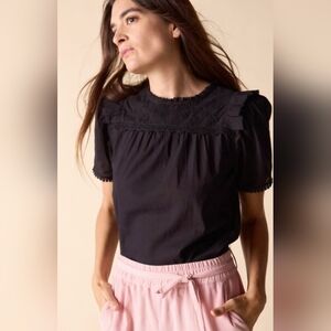 NEW St. Roche Birdie Top in Black Eyelet Lace Ruffle Trim Size 2 NWT